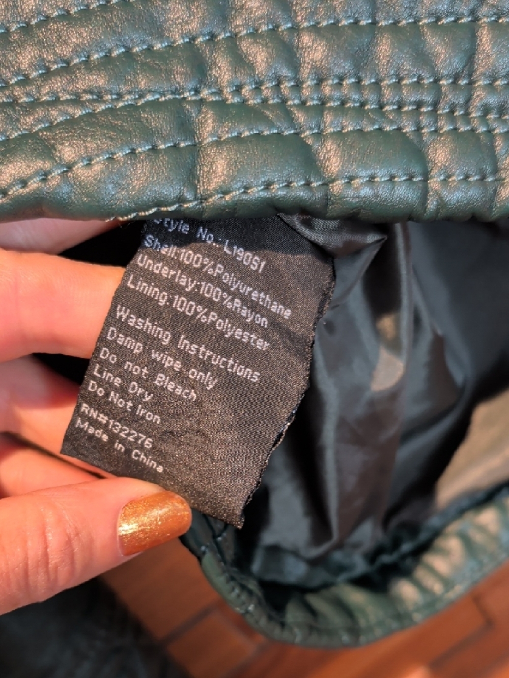 Quilted Faux Leather Moto Jacket in Forest Green - Picture 8 of 9